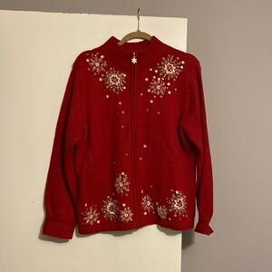 Red Cardigan Full Zip Sweater